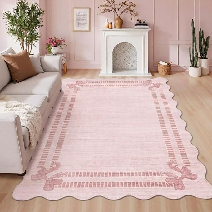 Latte&Fog 5x7 Pink Rug for Girls Bedroom, Washable Scalloped Bow Area Rugs for by LatteFog