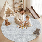 Round Area Rug for Living Room: 6ft Vintage Boho Neutral Washable Circle Rug - Image 3