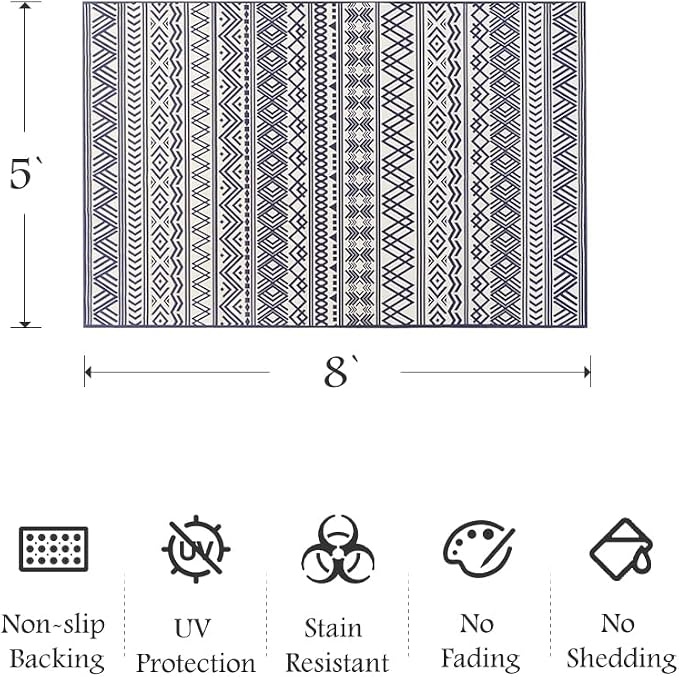 Outdoor Rug Carpet 5x8 ft, Flatweave Textured Outdoor Patio Rug Non Slip Indoor - Image 2