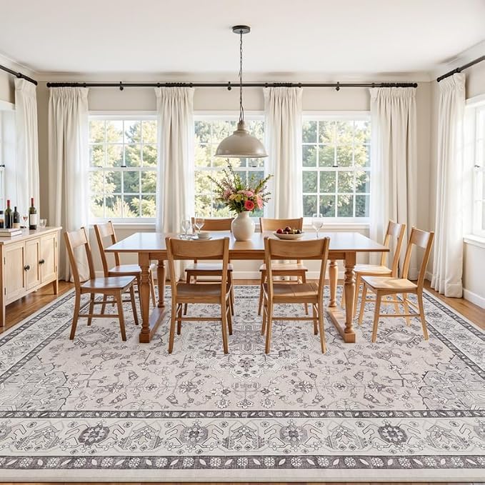10x12 Area Rug for Living Room: Vintage Boho Neutral Washable Rug Indoor Soft - Image 3