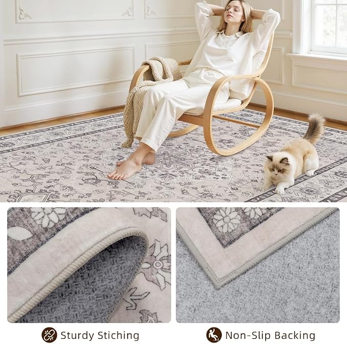 10x12 Area Rug for Living Room: Vintage Boho Neutral Washable Rug Indoor Soft - Image 4
