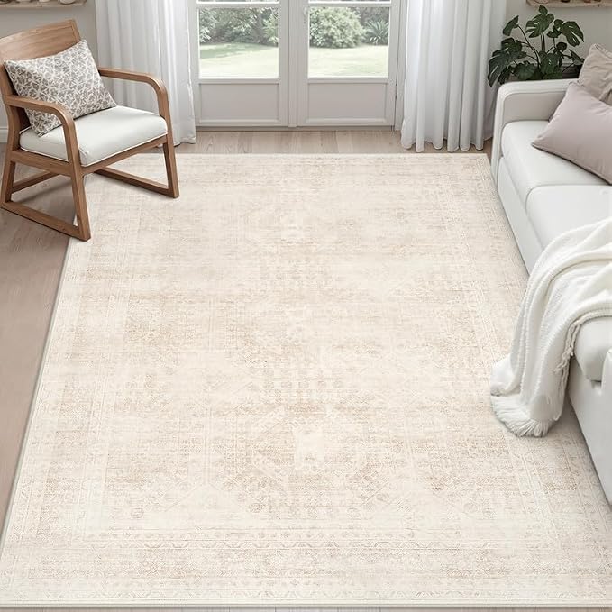 3x5 Area Rugs for Living Room: Vintage Boho Neutral Washable Rug Indoor Soft by Luxturiy