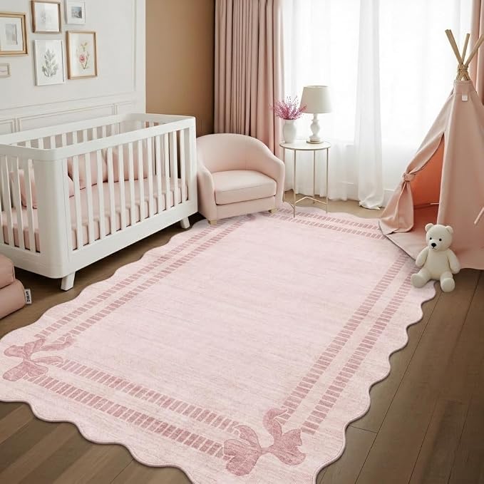Latte&Fog 5x7 Pink Rug for Girls Bedroom, Washable Scalloped Bow Area Rugs for - Image 4