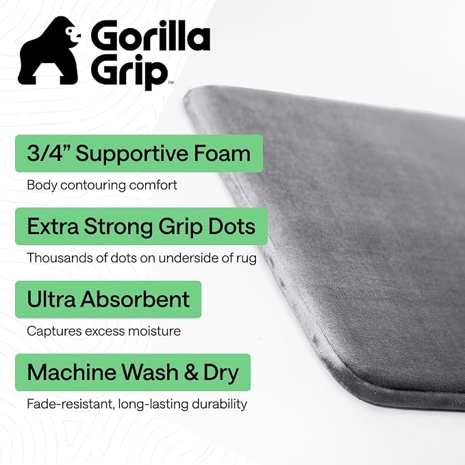 GORILLA GRIP® Memory Foam Bath Rugs, Soft Absorbent Velvet Bathroom Mats - Image 2