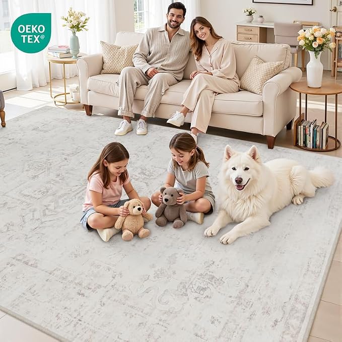 5x7 Area Rugs for Living Room: Vintage Boho Neutral Washable Rug Indoor Soft - Image 8