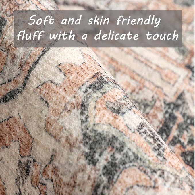 CHAMPLANT Washable Area Rug 8x10 Retro Flowers Boho Design Non-Shedding Easy - Image 3