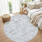 Round Area Rug for Living Room: 6ft Vintage Boho Neutral Washable Circle Rug - Image 4