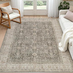6x9 Area Rugs for Living Room: Vintage Boho Neutral Washable Rug Indoor Soft by Luxturiy