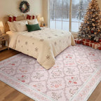 YIHOUSE Pink 6x9 Area Rug for Bedroom Girls, Floral Washable Rugs for Living - Image 2