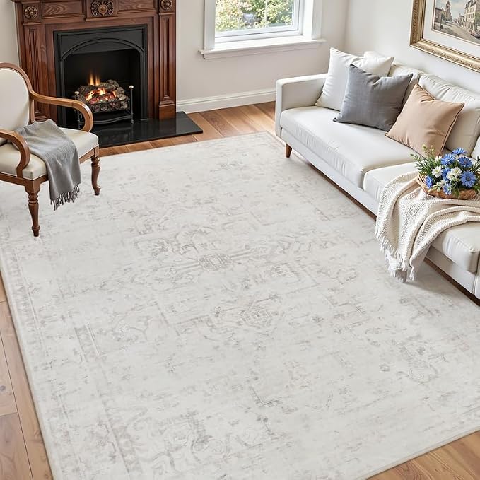 5x7 Area Rugs for Living Room: Vintage Boho Neutral Washable Rug Indoor Soft - Image 3