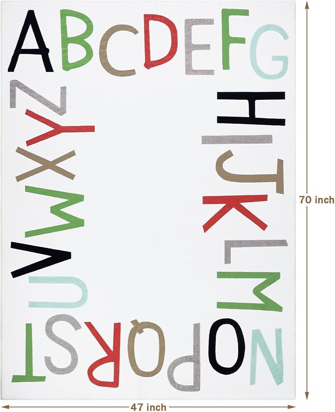 Topotdor Rainbow Kids Play Rug Alphabet Nursery Area Rug Extra Large Soft - Image 2