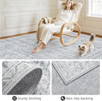 Round Area Rug for Living Room: 6ft Vintage Boho Neutral Washable Circle Rug - Image 7