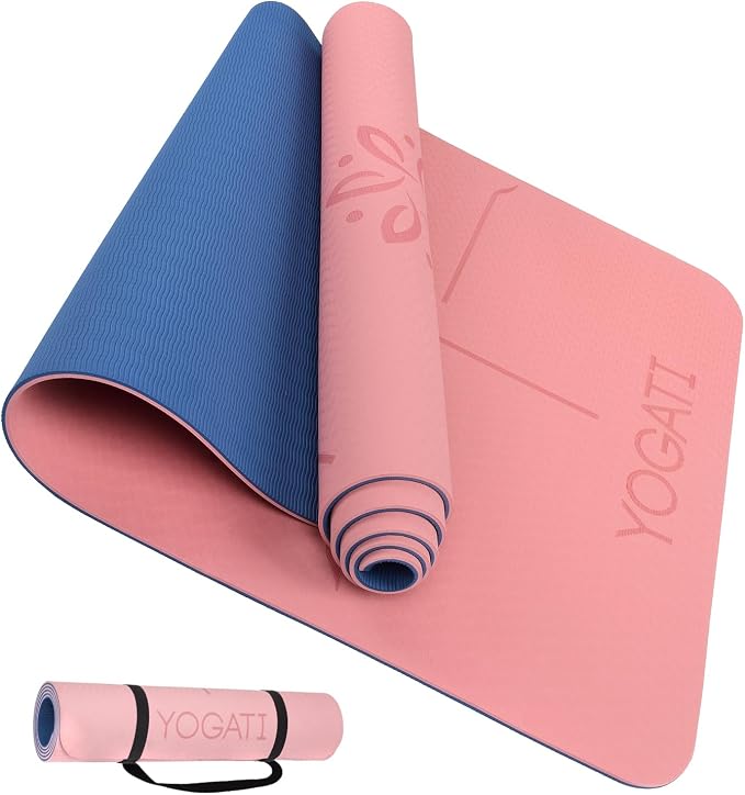 YOGATI® Yoga Mat with Strap with Alignment Lines. Home Workout Mat by YOGATI
