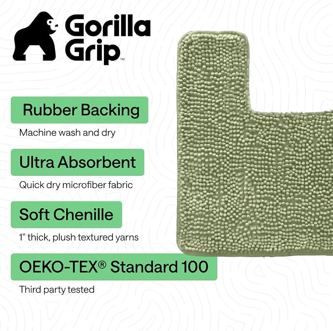GORILLA GRIP Plush Absorbent Shaggy Chenille Bath Rug Mat - Image 3