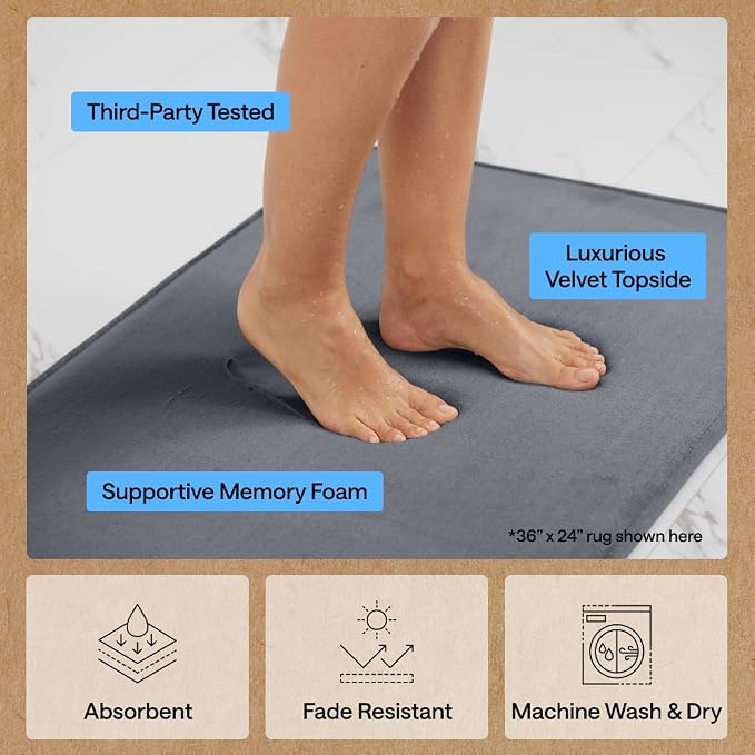 GORILLA GRIP® Memory Foam Bath Rugs, Soft Absorbent Velvet Bathroom Mats - Image 5