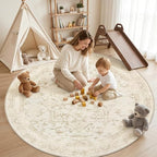 Round Area Rug for Living Room: 8ft Vintage Boho Neutral Washable Circle Rug - Image 3