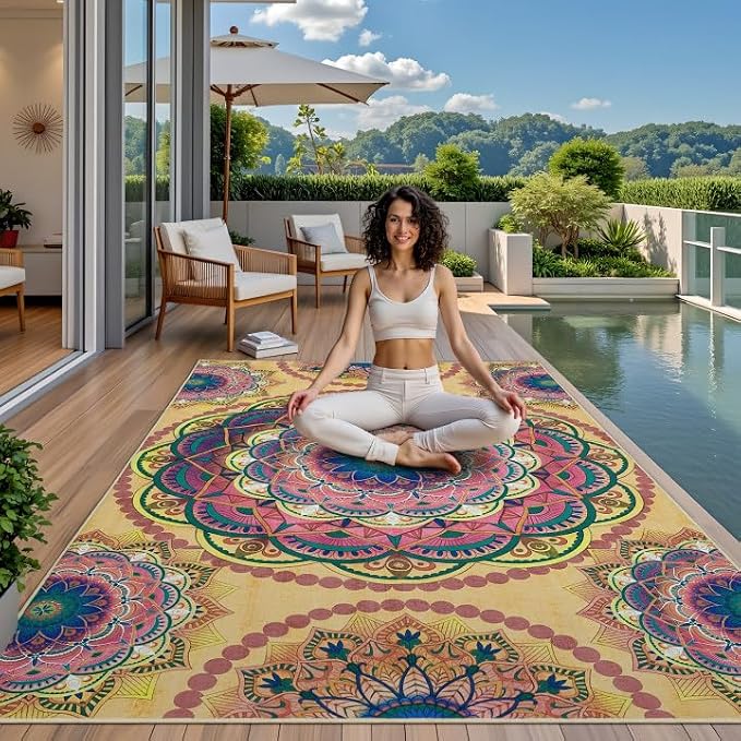 Arenarug Meditation Indoor Outdoor Rug 4x6 ft Mandala Pattern Rug Boho Style - Image 3