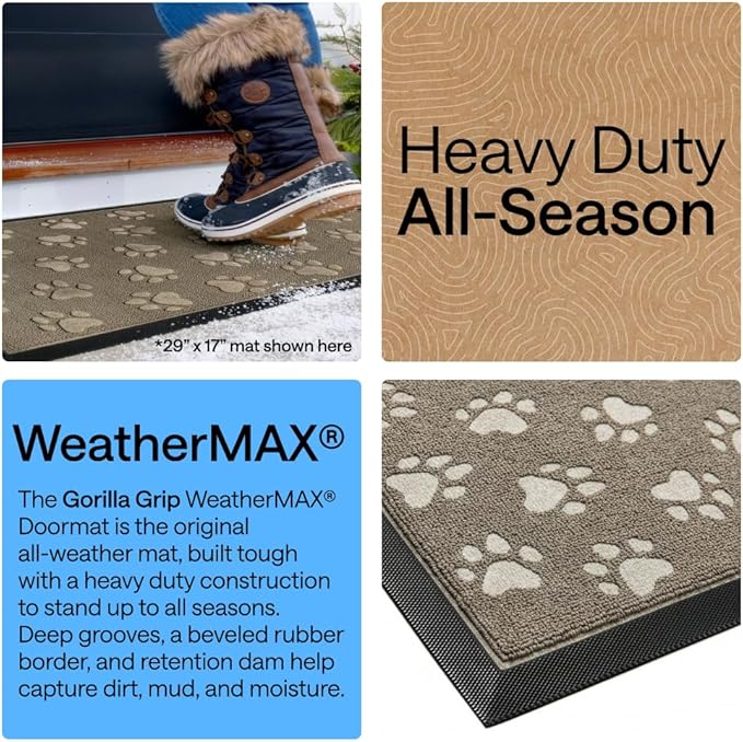 GORILLA GRIP 100% Waterproof All-Season WeatherMAX Doormat US Designed Natural - Image 3