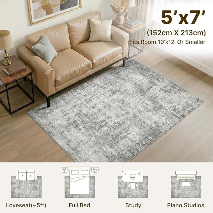5x7 Area Rugs Washable Living Room Rug-No Slip Soft Carpets Modern Abstract - Image 2