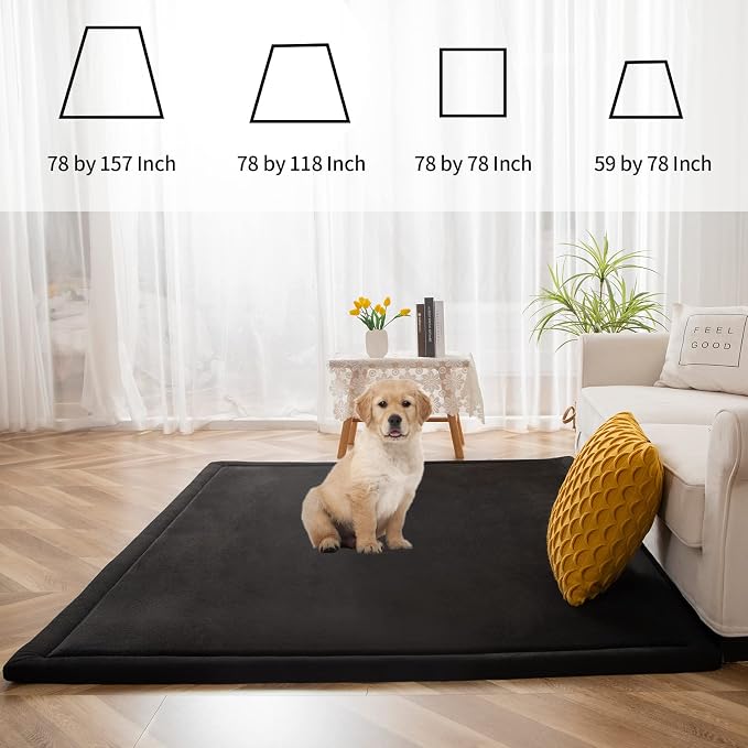 MAXYOYO Black Coral Velvet Area Rug, Thick Japanese Tatami Mat Living Room - Image 7