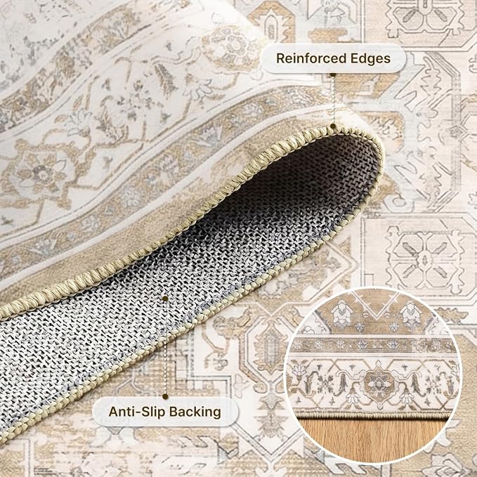 2x3 Rug for Entryway Hallway-Vintage Farmhouse Boho Floral Neutral Washable - Image 3