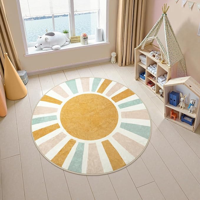 LIVEBOX Retro Sun Round Rug 4ft Boho Rug - Image 7