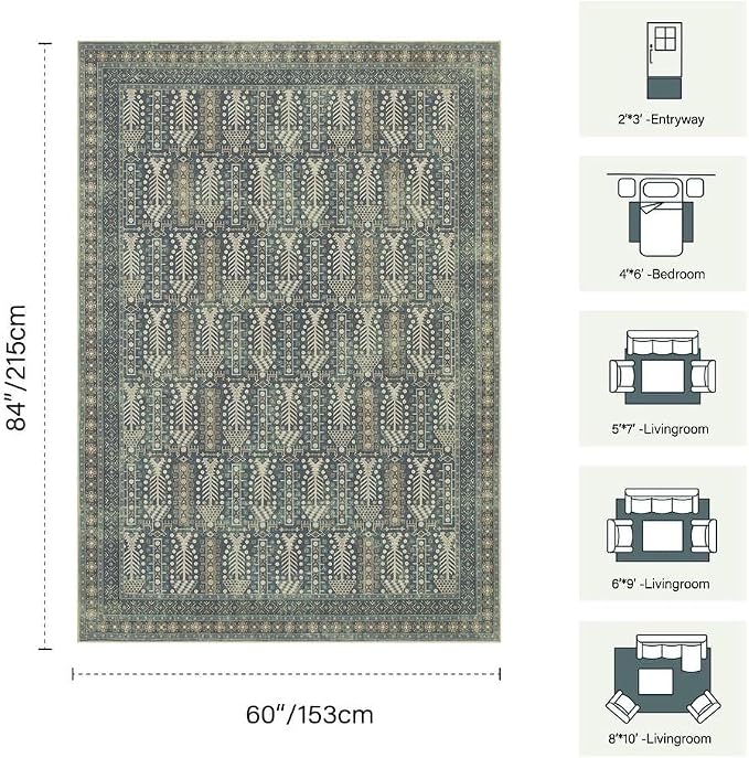 Rugxara 5x7 Washable Area Rugs for Bedroom & Living Room - Image 2