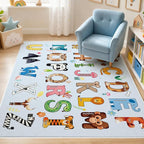 ABC Rug for Kids Playroom, Non Slip Washable Classroom Rug, Alphabet Numbers by Bildenly
