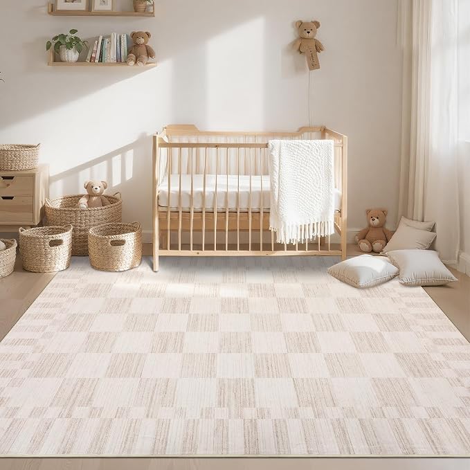 GarveeHome Beige Checkered Rug, Washable 3x5 Rug Non Slip by GarveeHome