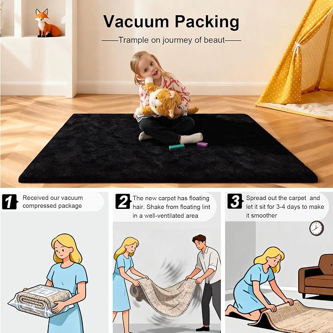 Black Rugs for Bedroom, 3x5 Fluffy Area Rugs for Living Room, Small Fuzzy Shag - Image 5