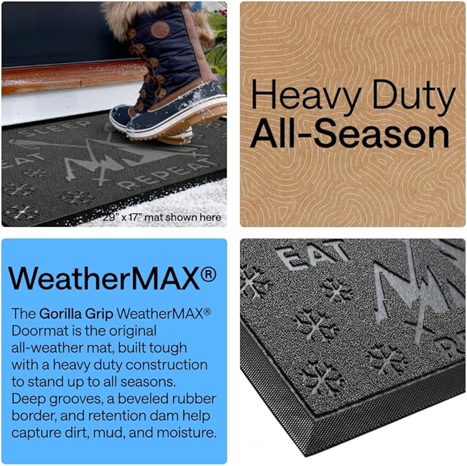 GORILLA GRIP 100% Waterproof All-Season WeatherMAX Doormat 35x23, US Designed - Image 3