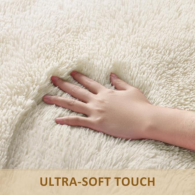 Ophanie Round Rug 4Ft Ivory Circle Area Rugs, Fluffy Fuzzy Small Bedroom Carpet - Image 2