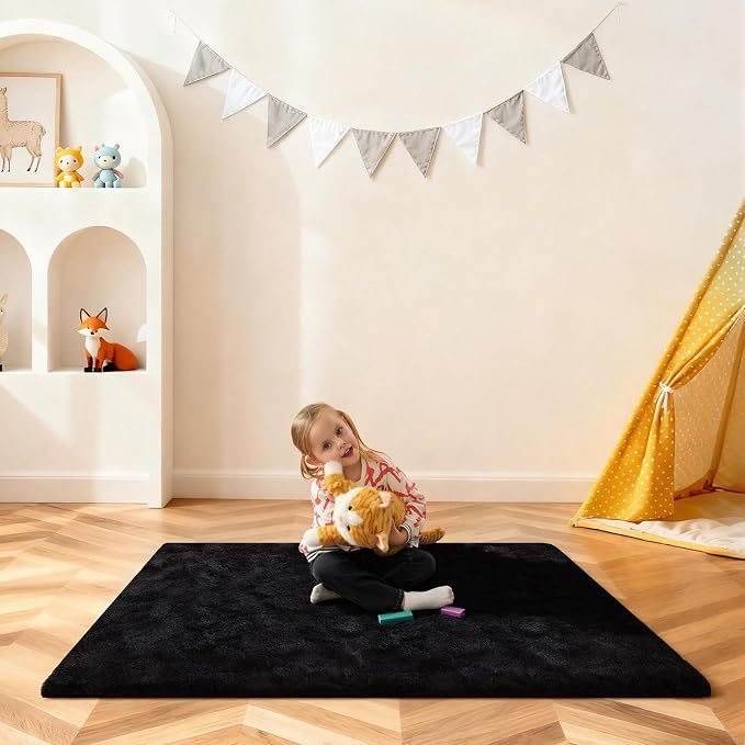 Black Rugs for Bedroom, 3x5 Fluffy Area Rugs for Living Room, Small Fuzzy Shag - Image 6