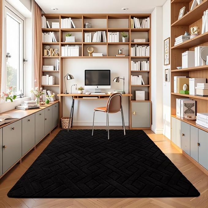 6x9 Black Washable Area Rug for Bedroom Living Room, Modern Geometric Shag - Image 7