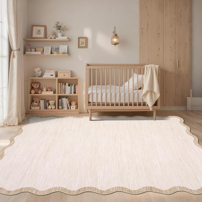 GarveeHome Scalloped Washable Rug 4x6, Bordered Non-Slip Farmhouse Bedroom - Image 2