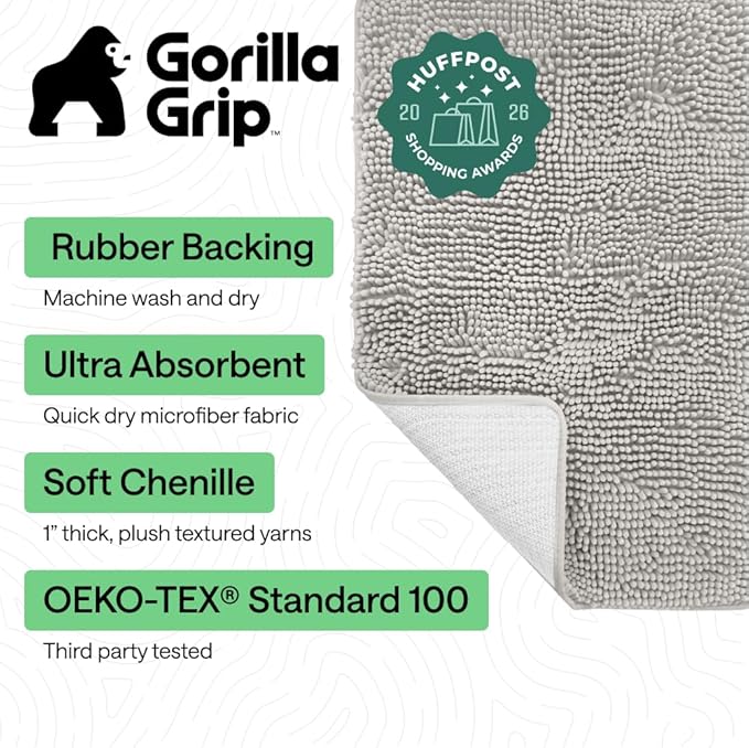 GORILLA GRIP Bath Rug Mat 48x24, Soft Absorbent Chenille, Quick Dry Microfiber - Image 2