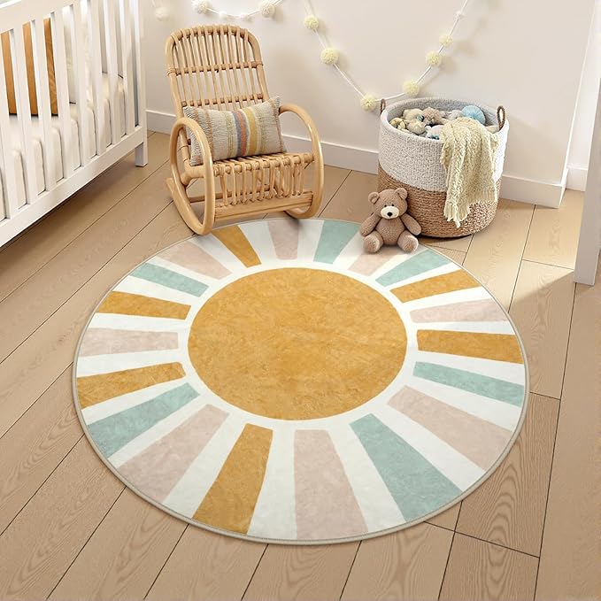 LIVEBOX Retro Sun Round Rug 4ft Boho Rug by LIVEBOX