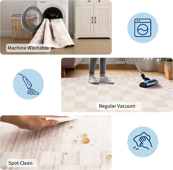 GarveeHome Beige Checkered Rug, Washable 3x5 Rug Non Slip - Image 7