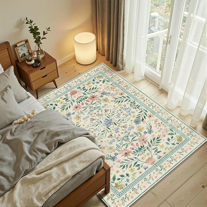 Rugxara Floral Rug for Entryway, 3x5 Washable Area Rug, Non Slip Low Pile - Image 2