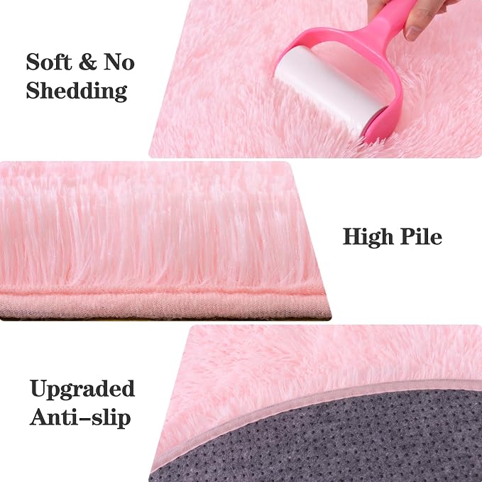 WISH TREE Round Pink Rug for Bedroom Girls, Soft Fluffy 7ft Circle Area Rugs - Image 6