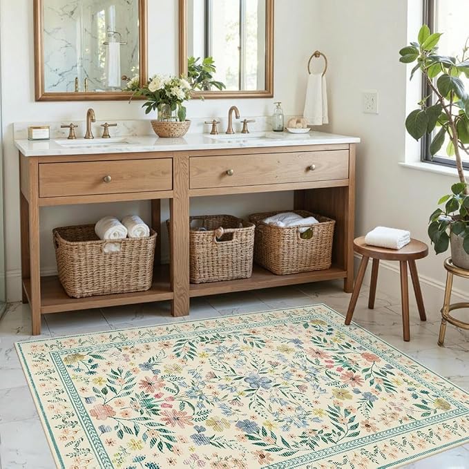 Rugxara Floral Rug for Entryway, 3x5 Washable Area Rug, Non Slip Low Pile - Image 3