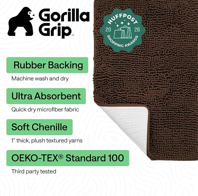 GORILLA GRIP Bath Rug Mat 60x24, Thick Soft Absorbent Chenille, Quick Dry - Image 2