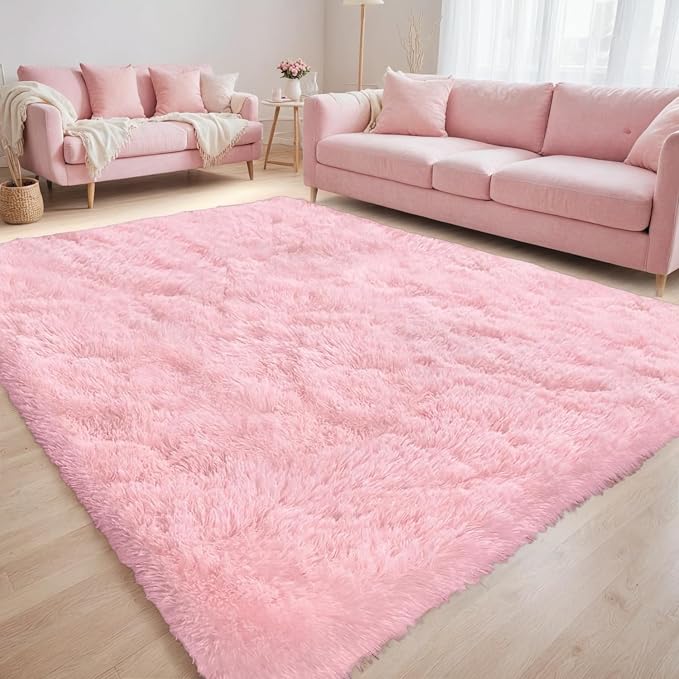 6x9 Area Rug for Living Room: Soft Fluffy Shag Pink Rugs for Bedroom, Non-Slip - Image 3