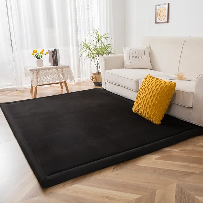 MAXYOYO Black Coral Velvet Area Rug, Thick Japanese Tatami Mat Living Room by MAXYOYO