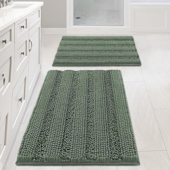H.VERSAILTEX Bath Mat Set, 2 Piece Bath Mats Non Slip Thick Soft Chenille by HVERSAILTEX