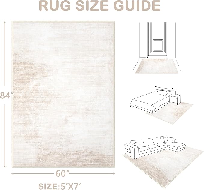 Area Rugs 5x7 Living Room: Washable Rug Modern Abstract Large Rug Soft Non Slip - Image 2