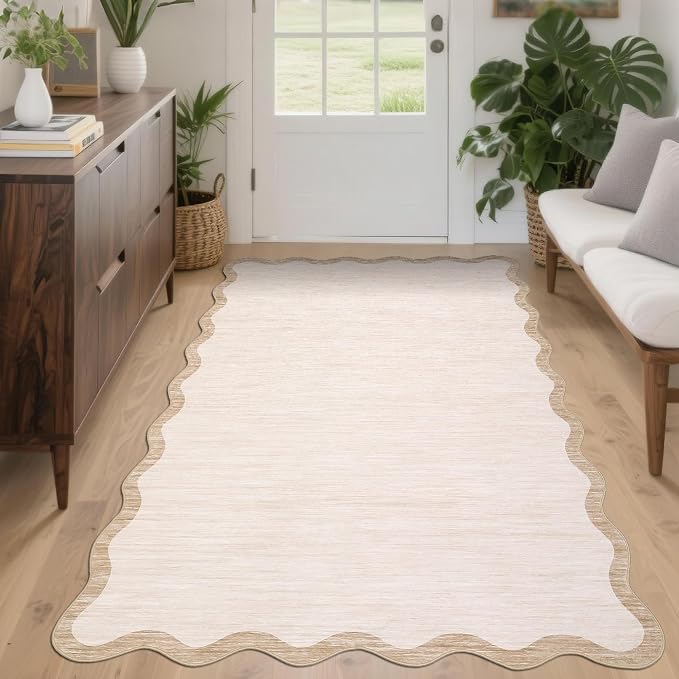 GarveeHome Scalloped Washable Rug 4x6, Bordered Non-Slip Farmhouse Bedroom - Image 9