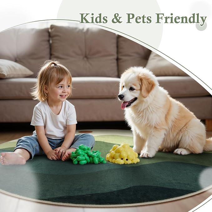 4ft Abstract Round Rug, Soft Washable Non-Slip Mountain Circle Classroom Rug - Image 6