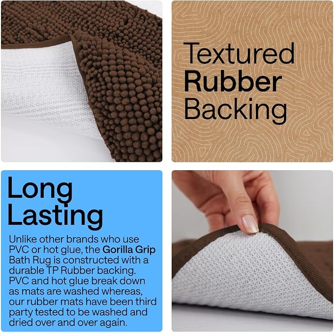 GORILLA GRIP Bath Rug Mat 60x24, Thick Soft Absorbent Chenille, Quick Dry - Image 3