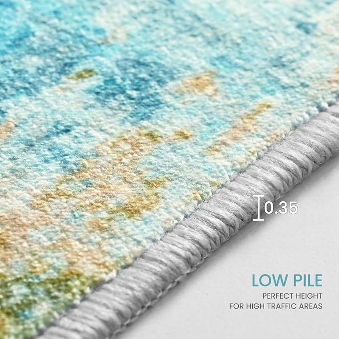 Entryway Rug 3x5 Teal Blue Bedroom Area Rug Washable Non Slip Abstract Boho Rugs - Image 8